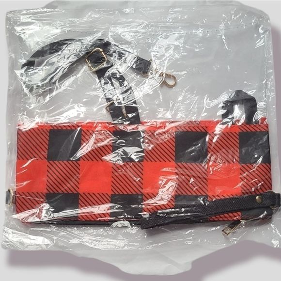 Red Black Buffalo Check Plaid Stadium Bag Straps - Picture 5 of 8